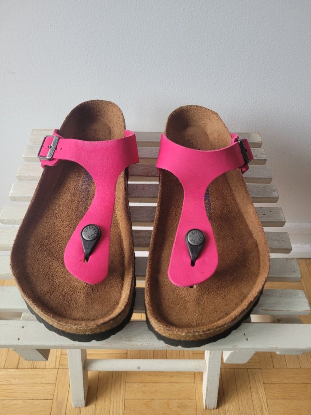 Birkenstock Pink Leather Gizeh Sandals-Size 39